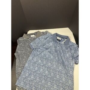 Lot Of 2 Thomas Sterling 4 Way Stretch Polo Shirts Bundle Mens Sz L Blue & Gray